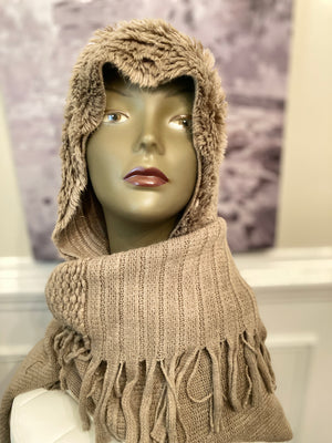 Dakota Wrap/ Faux fur attached hat